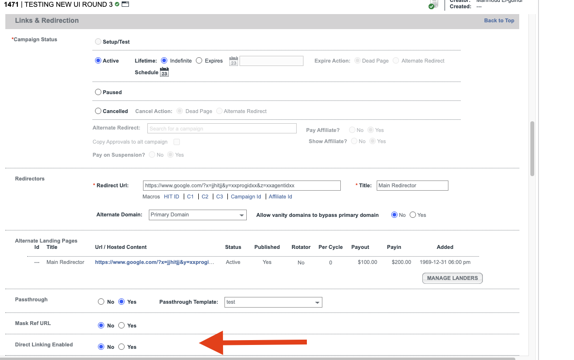 Direct Linking Enabled setting in HitPath